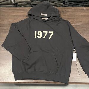Essentials Black Hoodie with Cream 1977 Print